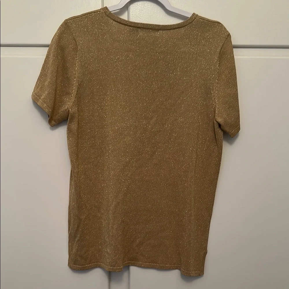 LIKE NEW Gold Shimmer Short Sleeve Sweater Top Silk Blend - Picture 4 of 4